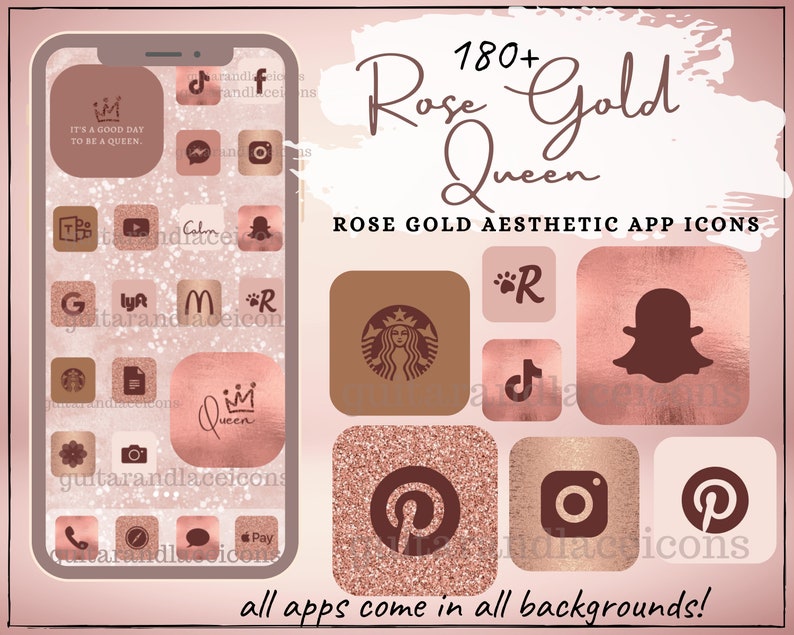 Rose Gold Glitter Aesthetic App Icons Widgets iPhone Apps Android Apps Rose Gold Glitter Aesthetic image 1