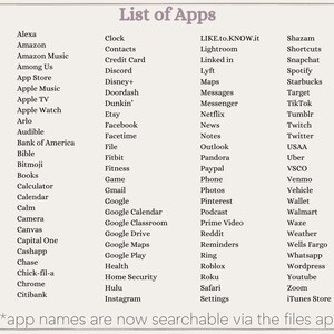 Op de afbeelding: Een lijst met apps voor mobiele apparaten, waaronder populaire apps zoals Amazon Music, Apple Music, Spotify en meer. De tekst onderaan de afbeelding luidt "app names are now searchable via the files app".