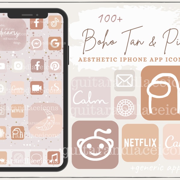 Boho Tan & Pink App Icons + Widgets | iPhone Apps | Android Apps | Neutral Boho Aesthetic