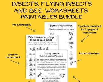 Insect Printables Bundle | Printable Insect Worksheet Bundle | Insect Worksheets for Pre-K through K | Insect Worksheets for Homeschool