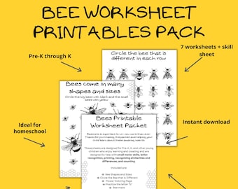 Bee Printable Worksheet Packet | Digital Bee Worksheets | Bee Worksheets for Homeschool | Bee Worksheet PDF