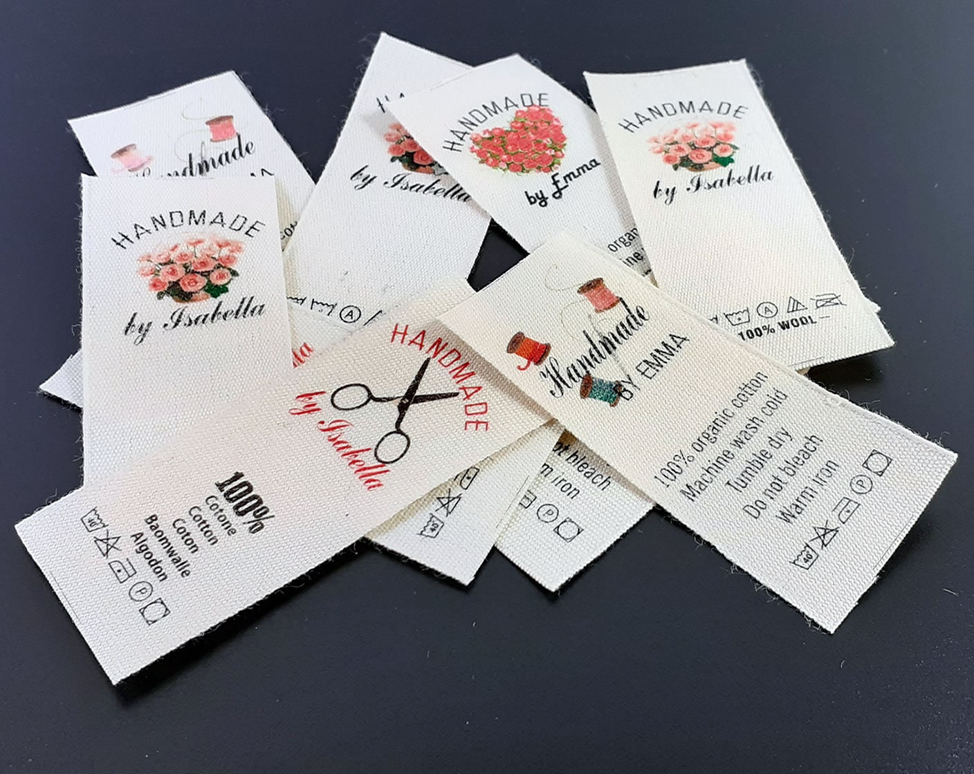 Custom Organic Cotton Clothing Labels, Personalized Logo, Beige Fabric ...