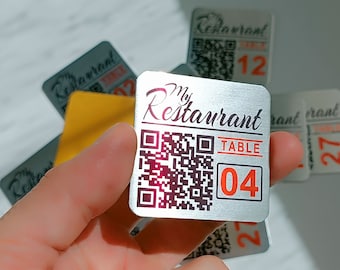 カスタムメタルQRコードサイン、レストランメニューテーブル番号プレート、バーコード資産タグ