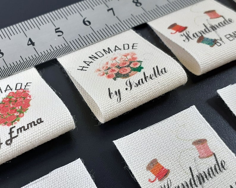 Custom Organic Cotton Clothing Labels, Personalized Logo, Beige Fabric ...