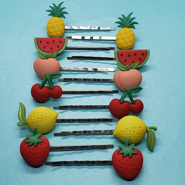 Colorful Fruit Hair Pins | Food Hair Pins | Set of 2 | Hair Pin Set | Decorative Hair Pins | Fruit Lover Hair Gift