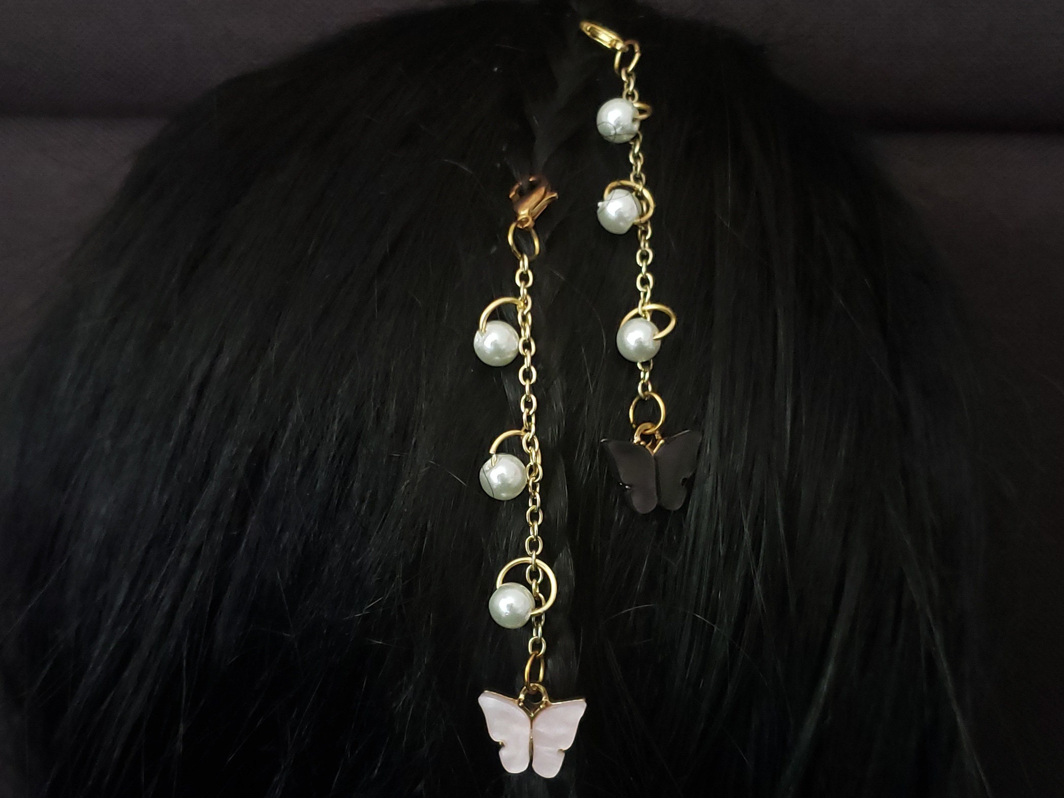 CHOKO Golden Glow Butterfly Hairtie Hairband - Glass Crystal Beads and Pearls - White and Yellow