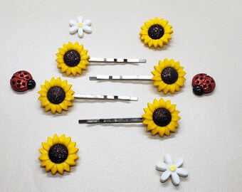 Yellow Sunflower Hair Pins | Floral Hair Pins | Flower Hair Pins | Set of 2 | Hair Pin Set | Decorative Hair Pins | Sunflower Lover Gift