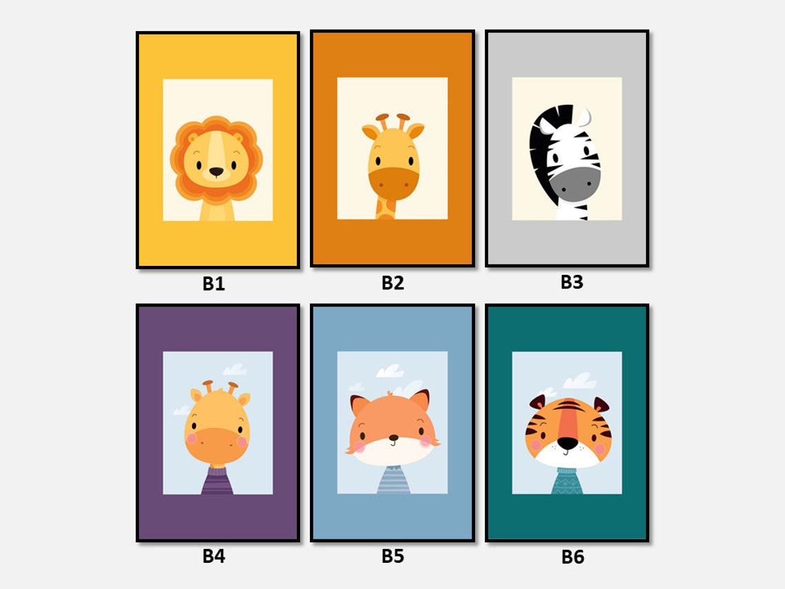 Nursery Wall Art Print Framed Safari Animals Artistic Etsy