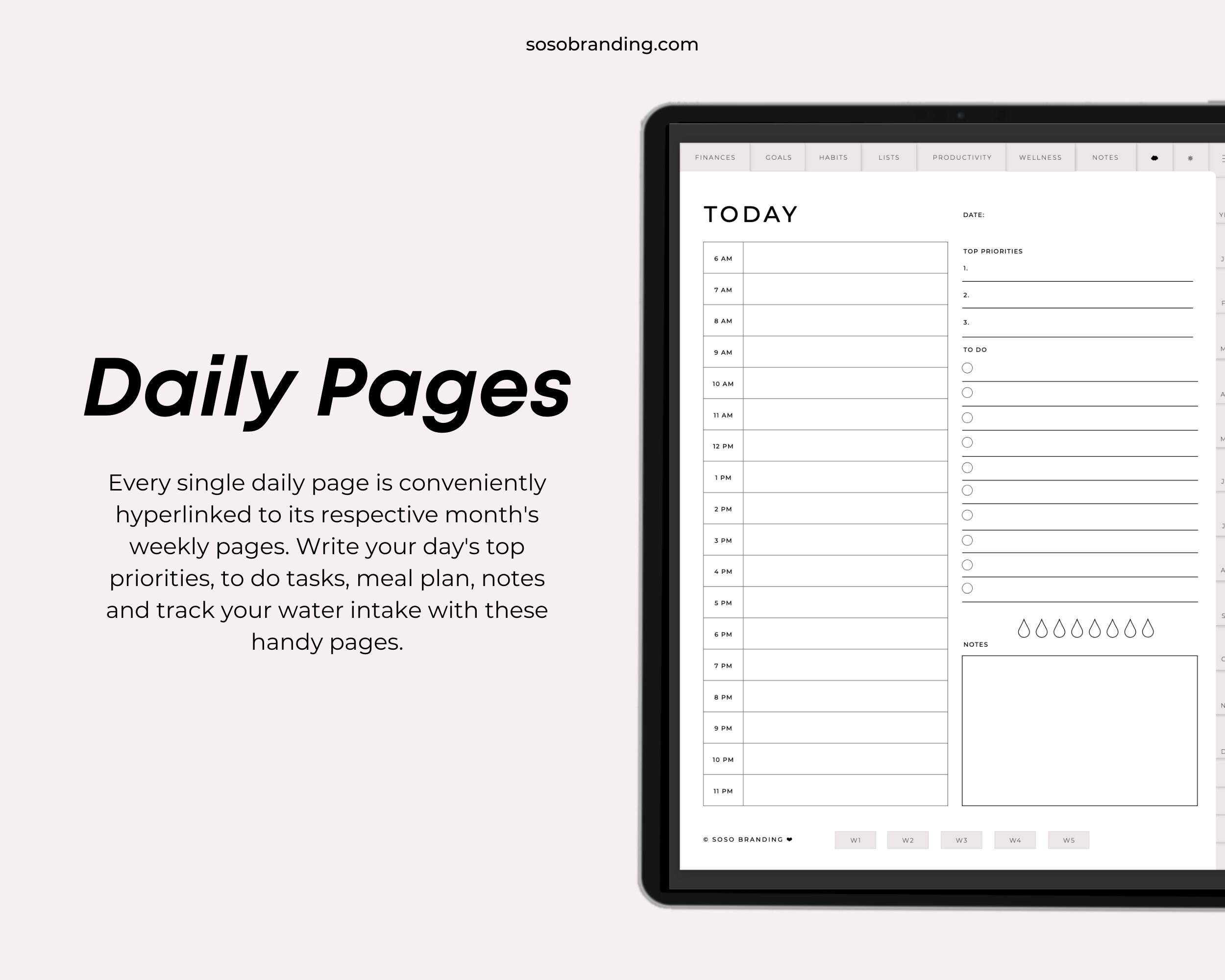 Undated Portrait Digital Planner With Hyperlinks for Goodnotes ...