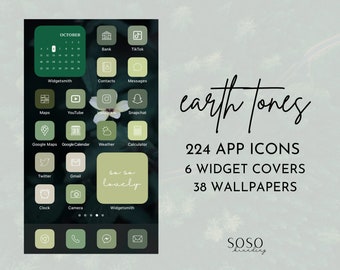 Earth Tones Green Aesthetic | 224 iPhone iOS 14/iOS 15 App Icons | Widget Photos | Widgetsmith Shortcuts | iOS Widget Covers Icon Pack