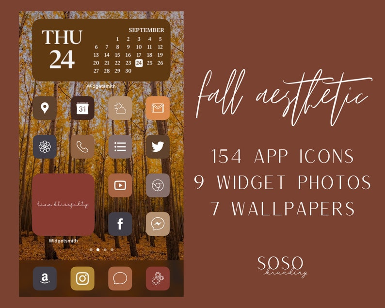 Fall Aesthetic 154 iOS App Icons iPhone iOS 14/iOS 15 Aesthetic Widget App Icon Pack Widget Covers Widgetsmith Shortcuts Wallpapers image 1