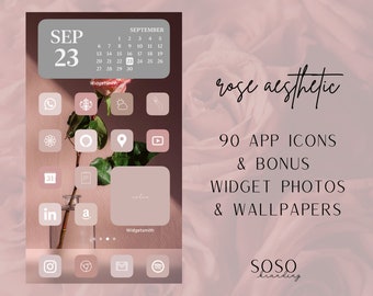 Rose Pink Neutral Aesthetic | 90 iPhone iOS 14/iOS 15 App Icons Aesthetic App Icons Widget Covers Widgetsmith iOS Shortcuts Icon Pack iPhone