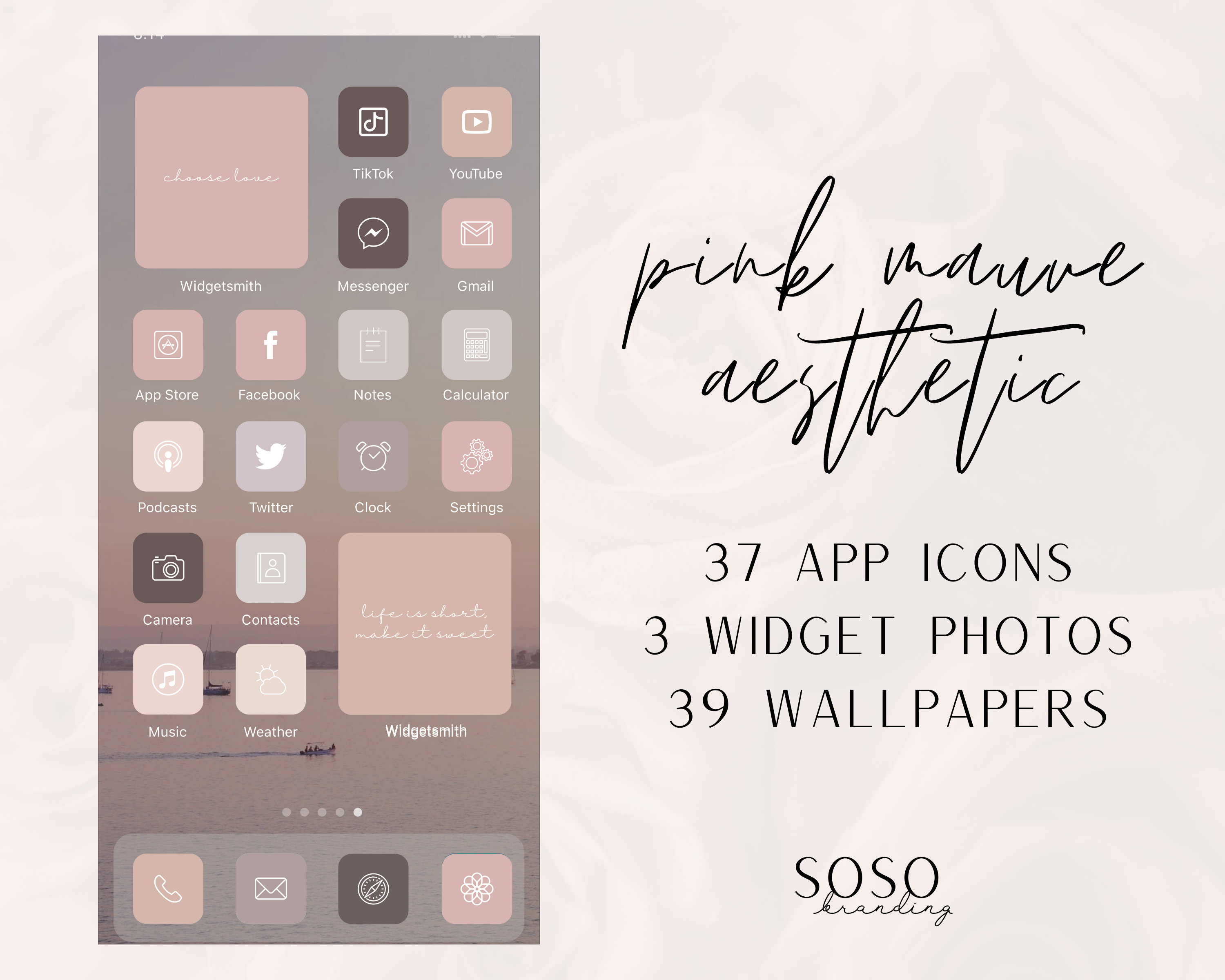 Pink Mauve Neutral Aesthetic Iphone Ios 14 App Icons Ios14 Etsy