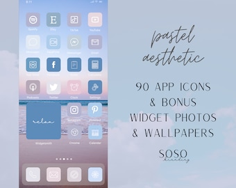 Pastel Blue Purple Pink Aesthetic | 90 iPhone iOS 14/iOS 15 App Icons Aesthetic App Icons | Widget Covers Widgetsmith Shortcuts iPhone Icons