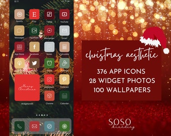 Christmas Theme Aesthetic | 376 iPhone iPad iOS 14/iOS 15 App Icons | Widget Photos | Widgetsmith Shortcuts | Home Screen Theme