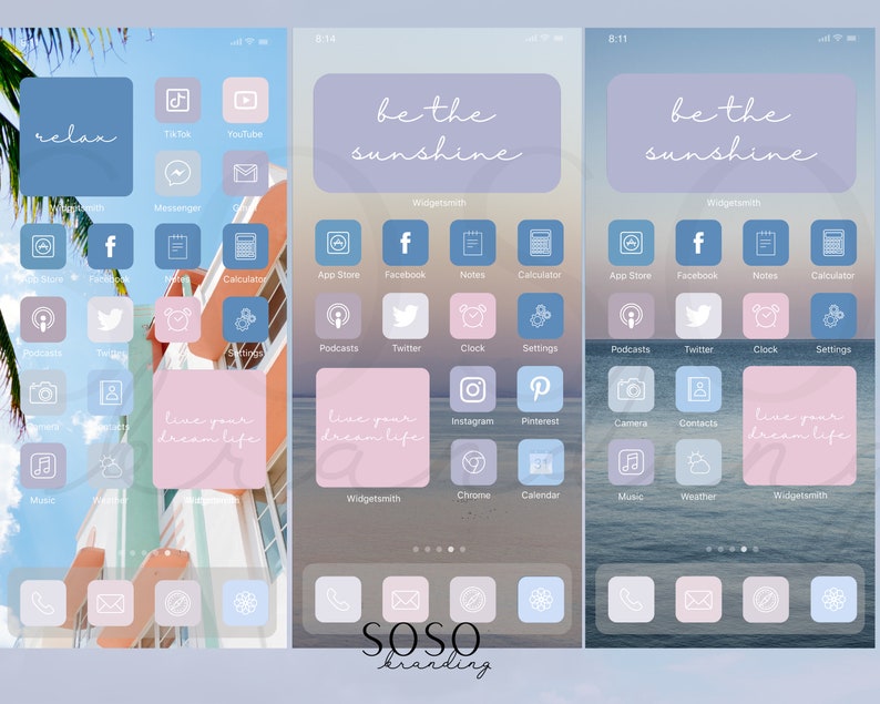 Pastel Blue Purple Pink Aesthetic 90 iPhone iOS 14 App