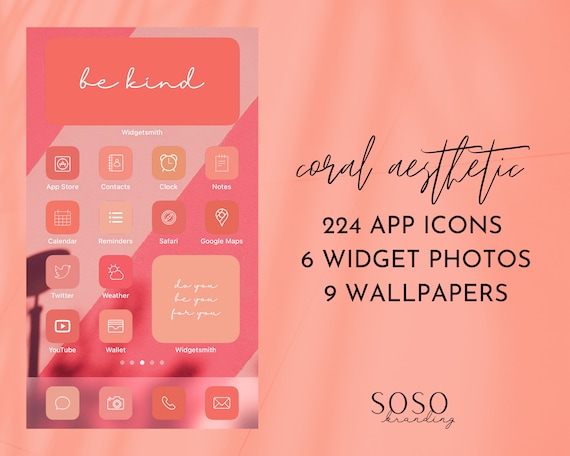 Coral Pink Orange Aesthetic 224 Iphone Ios 14 App Icons Etsy
