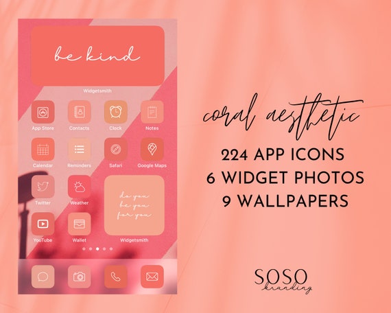 Coral Pink Orange Aesthetic 224 Iphone Ios 14 App Icons Etsy