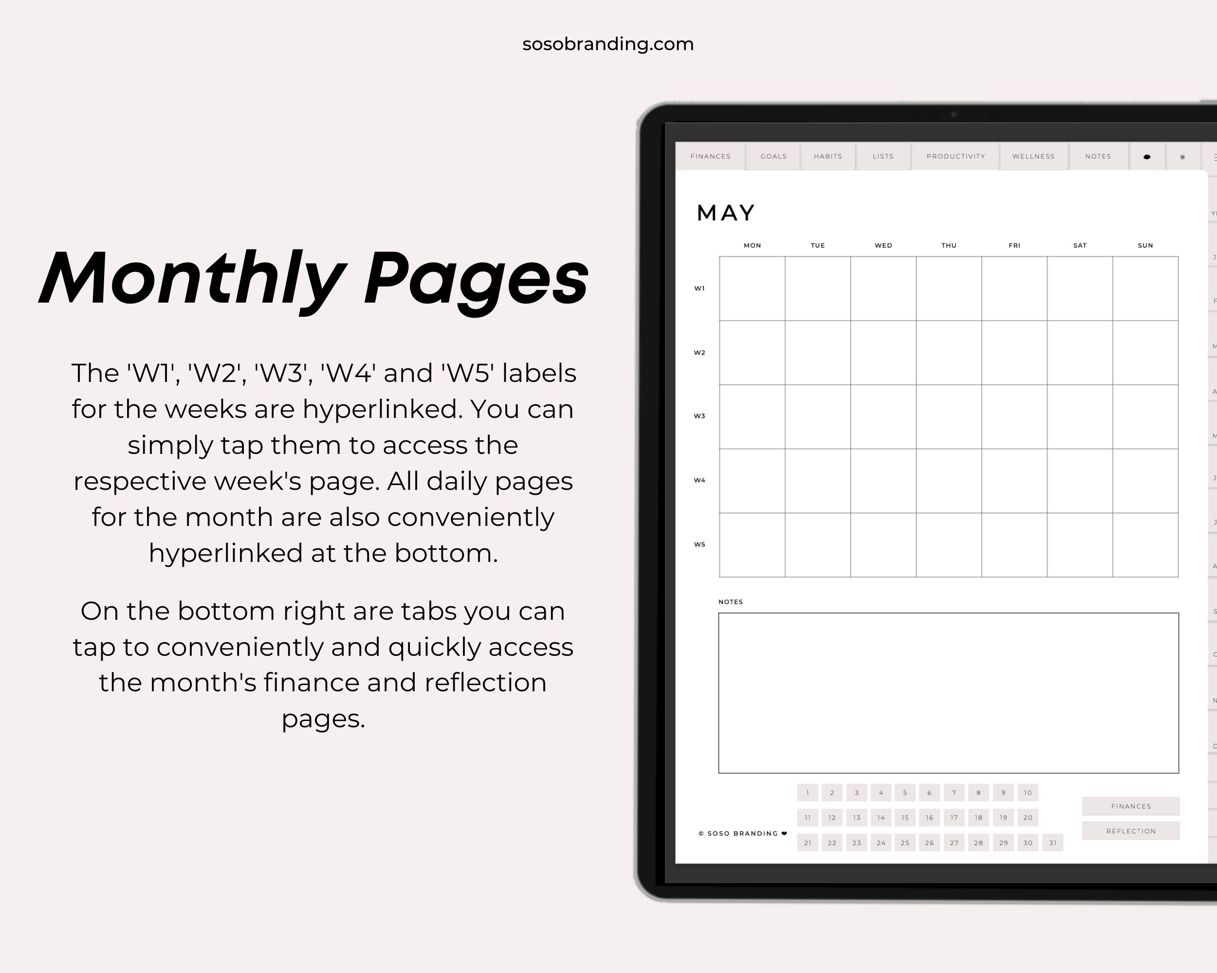 Undated Portrait Digital Planner With Hyperlinks for Goodnotes ...