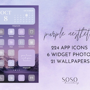 Purple Lavender Lilac Aesthetic | 224 iPhone iOS 14/iOS 15 App Icons | Widget Photos | Widgetsmith Shortcuts Widget Covers Icon Pack