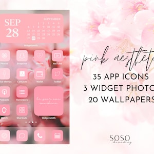 Pink Aesthetic | iPhone iOS 14/iOS 15 App Icons | Widget Photos | Widgetsmith Shortcuts | iOS Widget Covers | Icon Pack Pink Aesthetic