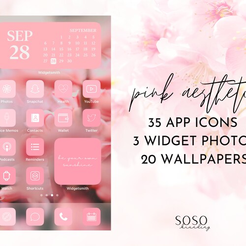 250 Pcs Pink Boho Ios 14 Icons Aesthetic Iphone App Icons Etsy