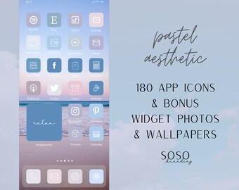 Pastel Blue Purple Pink Aesthetic | 180 iPhone iOS 14/iOS 15 App Icons Aesthetic | Widget Covers Widgetsmith Shortcuts iPhone Icons