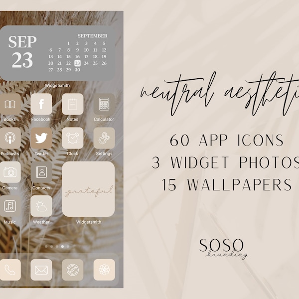 Neutral Tone Aesthetic | 60 iOS 14/iOS 15 App Icons | Widget Photos Covers | Widgetsmith Shortcuts | iOS Home Screen| iPhone Icon Pack