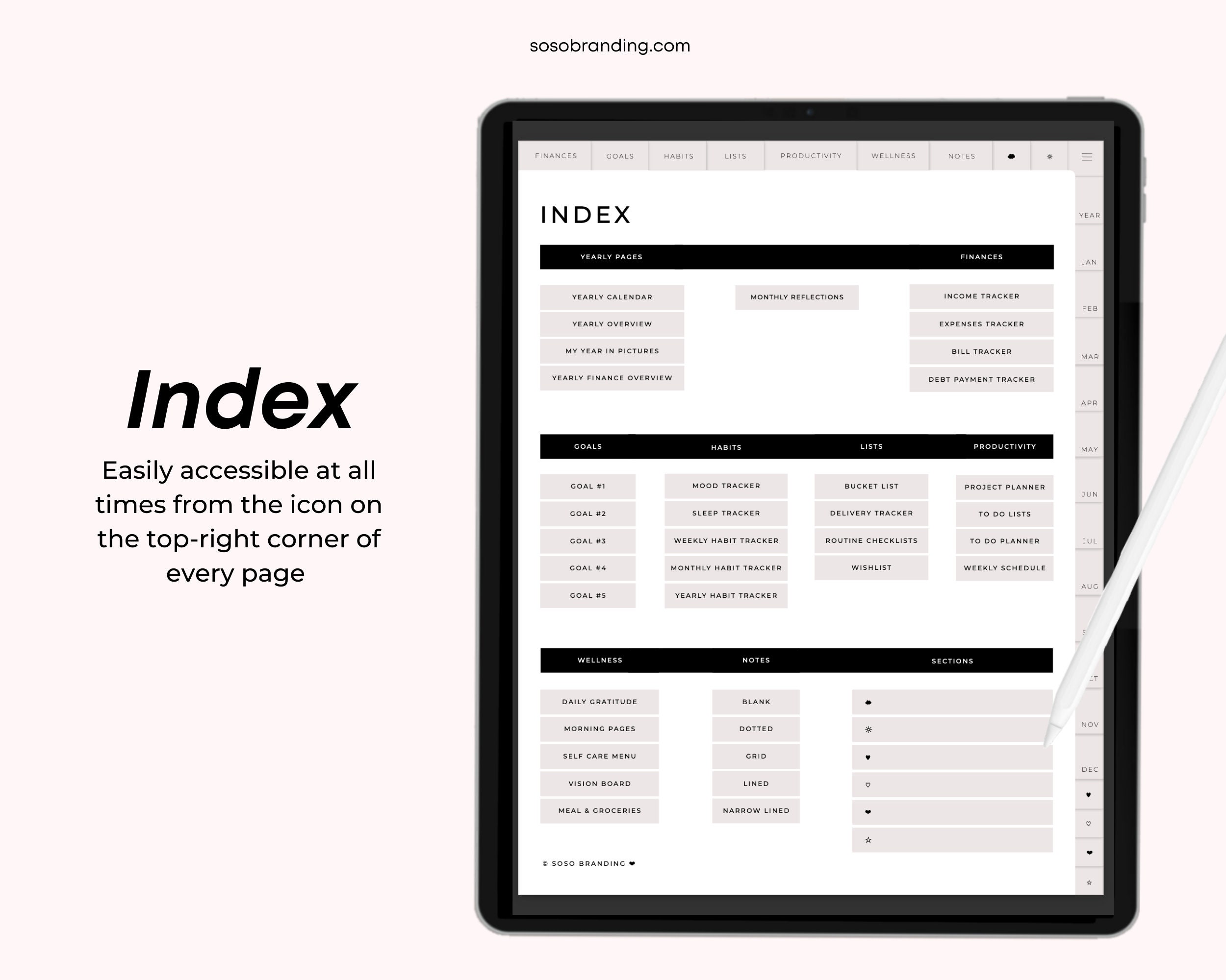 Undated Portrait Digital Planner With Hyperlinks for Goodnotes ...