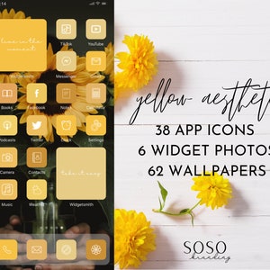 Yellow Sunflowers Lemon Aesthetic | iPhone iPad iOS 14/iOS 15 App Icons | Widget Photos | Widgetsmith Shortcuts |  Summer App Icon Pack