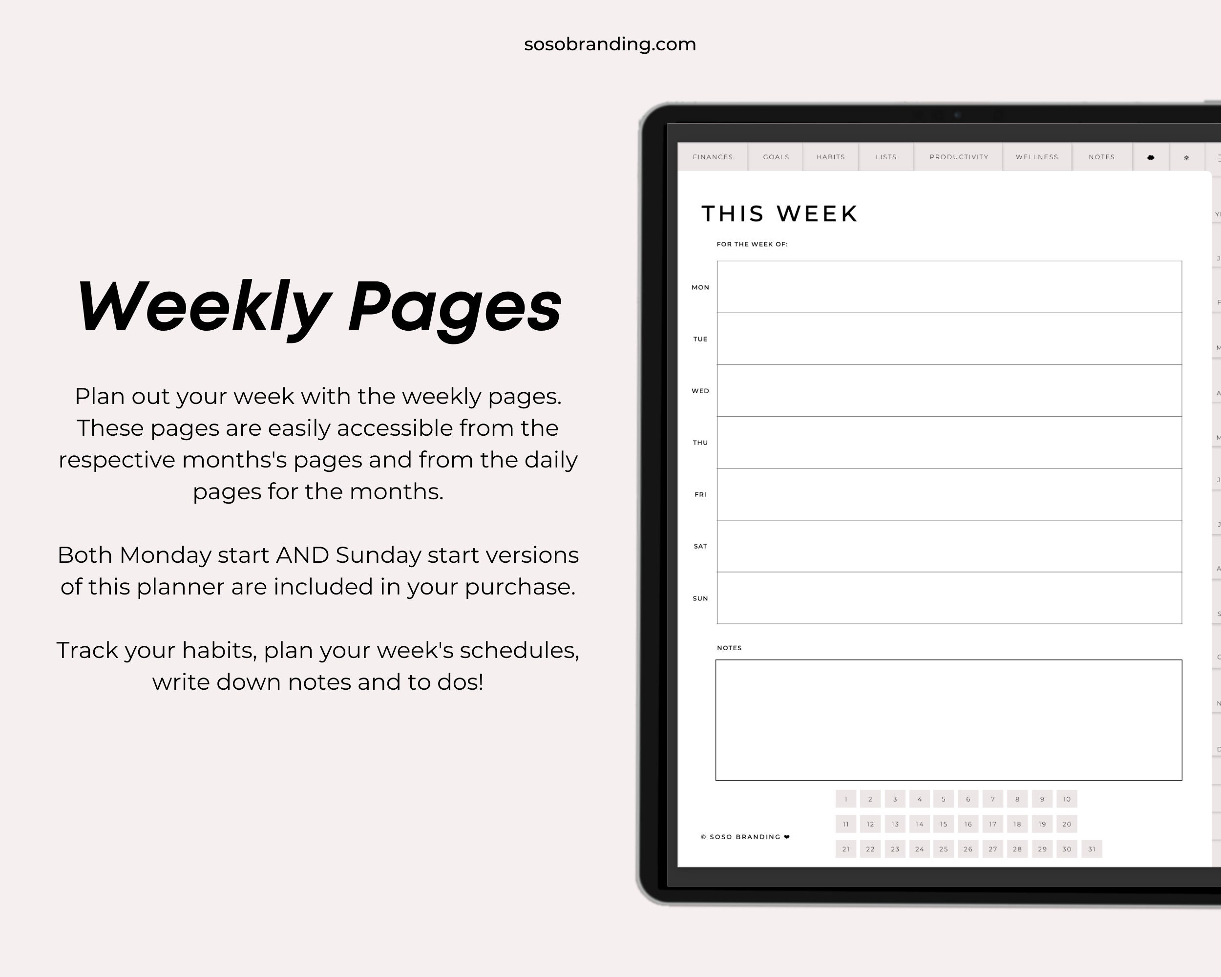 Undated Portrait Digital Planner With Hyperlinks for Goodnotes ...