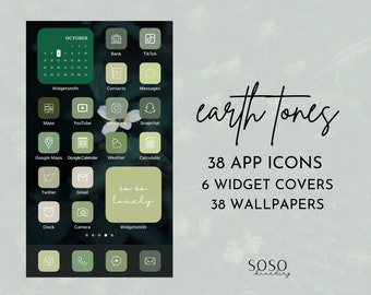Earth Tones Green Aesthetic | iPhone iOS 14/iOS 15 App Icons | Widget Photos | Widgetsmith Shortcuts | iOS Widget Covers Icon Pack