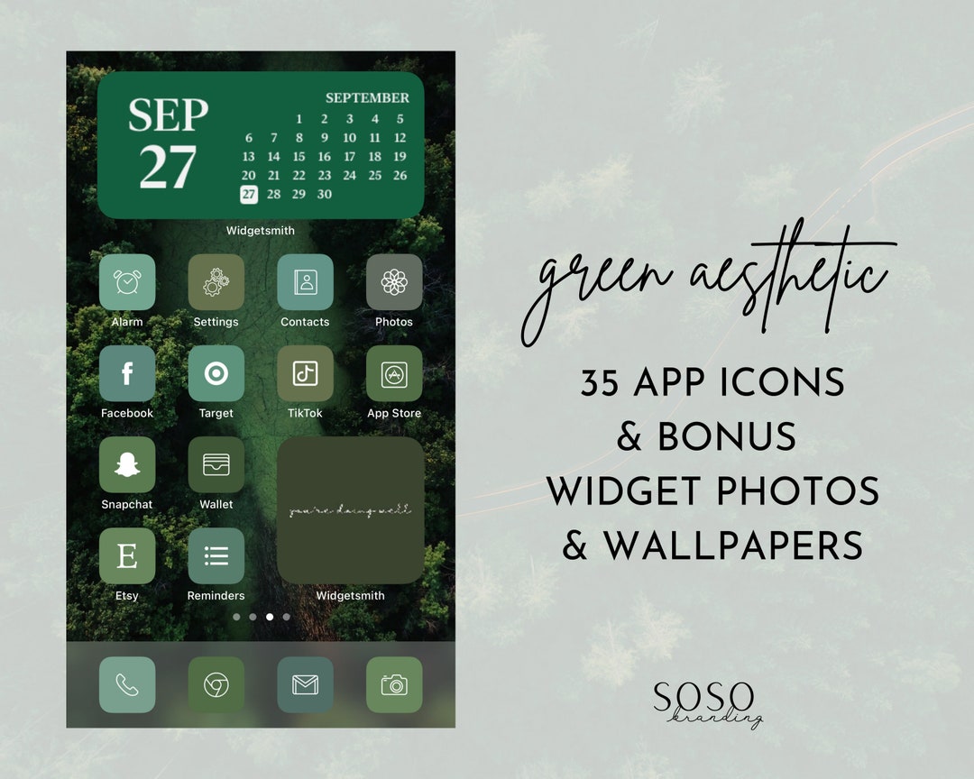 Green Boho Aesthetic iPhone iPad iOS 14/iOS 15 App Icons Widget Photos
