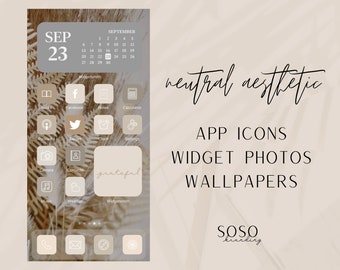 Neutral Tone Aesthetic | iPhone iOS 14/iOS 15 App Icons | Widget Photos | Widgetsmith Shortcuts | Widget Covers | iOS 14/iOS 15 Icon Pack