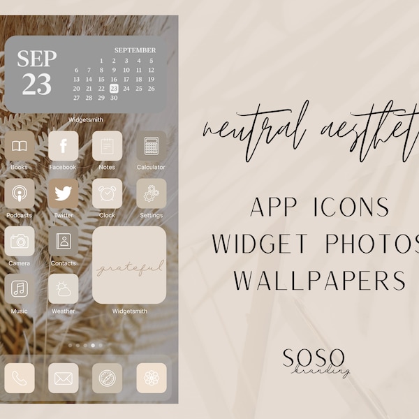 Neutral Tone Aesthetic | iPhone iOS 14/iOS 15 App Icons | Widget Photos | Widgetsmith Shortcuts | Widget Covers | iOS 14/iOS 15 Icon Pack