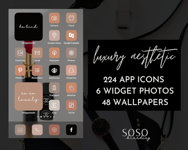 Luxury Black Brown Aesthetic | 224 iPhone iOS 14/iOS 15 App Icons | Widget Photos | Widgetsmith Shortcuts iOS Widget Covers Icon Pack Bild 1