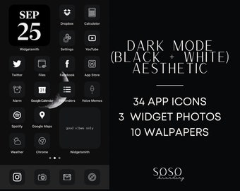 Black App Icons Dark Mode iOS14/iOS 15 Widget Cover Widgetsmith Aesthetic Black Icon Pack Dark Mode Icons Shortcut Black Aesthetic
