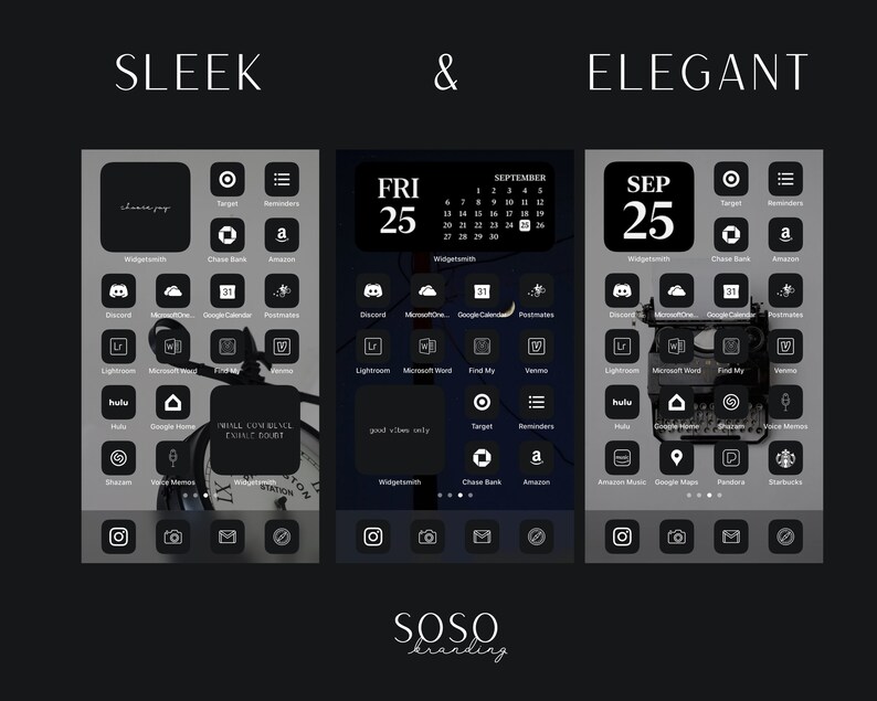 191 Black Aesthetic iOS 14 App Icons Dark Mode iOS14