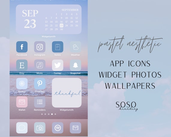 Pastel Blue Purple Pink Aesthetic Iphone Ios 14 App Icons Etsy