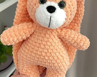 Handmade Crochet Bunny Bonnie – Soft Amigurumi Plush Toy – Peach Stuffed Animal – Baby Shower Gift, Birthday Present, Nursery Decor – 28cm