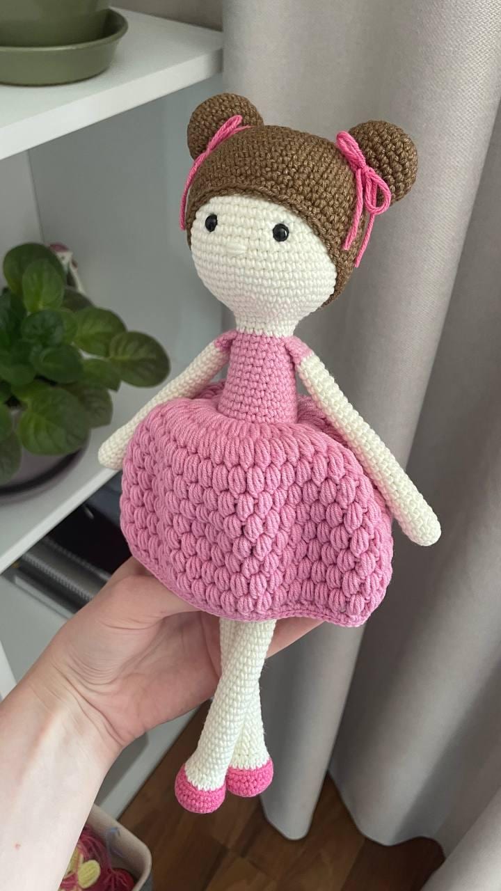 Handmade Crochet Doll Lily – Soft Amigurumi Toy with Bows – Stuffed Girl Doll – Baby Shower Gift, Nursery Decor – 30 cm