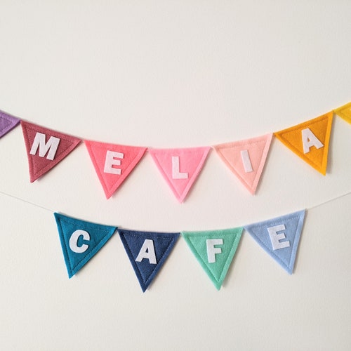 Custom name bunting made with felt, SMALL size, personalized felt banner, birthday banner, nursery, children's room, playroom decor,