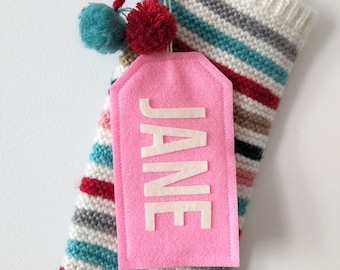 Felt NAME TAG, stocking tag, gift tag, reusable, custom Christmas gift, custom ornament, name ornament