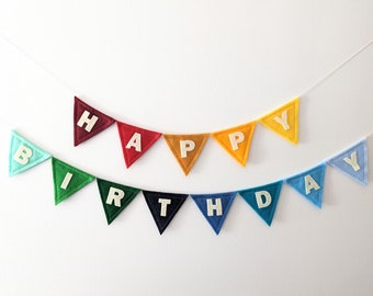 Happy birthday bunting, rainbow birthday decoration made with felt, birthday banner