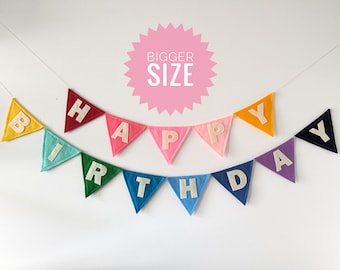 Happy birthday bunting LARGE, rainbow birthday decoration made with felt, birthday banner