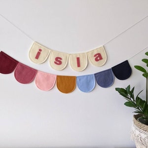 Custom name bunting SCALLOPED flags, made with felt, personalized felt banner, birthday banner, nursery, children's room, home decor image 6