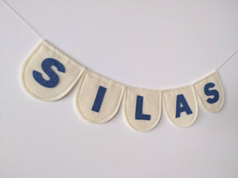 Custom name bunting SCALLOPED flags, made with felt, personalized felt banner, birthday banner, nursery, children's room, home decor image 3