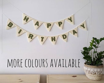 Happy birthday bunting, LARGE flags, made with felt, custom colours, personalized felt banner, birthday banner