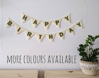 Happy birthday bunting, LARGE flags, made with felt, custom colours, personalized felt banner, birthday banner