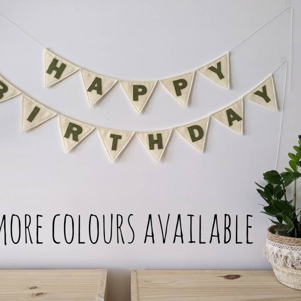 Happy birthday bunting, LARGE flags, made with felt, custom colours, personalized felt banner, birthday banner